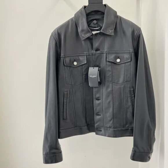 Saint Laurent Lambskin Trucker Jacket w/ Removable Shearling Collar (Size XS/42) - Picture 4 of 7